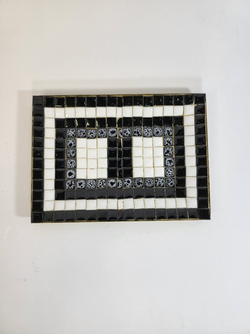 Mosaic Mid Century Tile‎ Tray Black and White Geometric Ceramic Trinket Dish